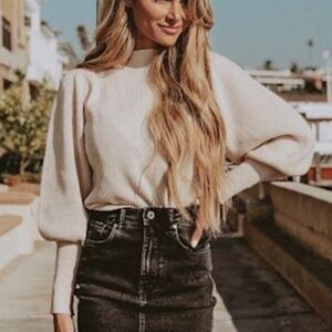 Lulus Eugenie Cream Balloon Sleeve Sweater White - Size XS